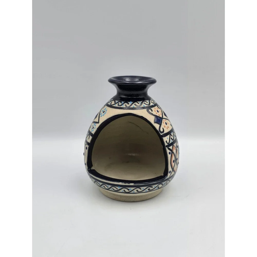 Servin Mexico Ceramic candle holder Blue Hand Painted Pottery Vintage 4in Excell